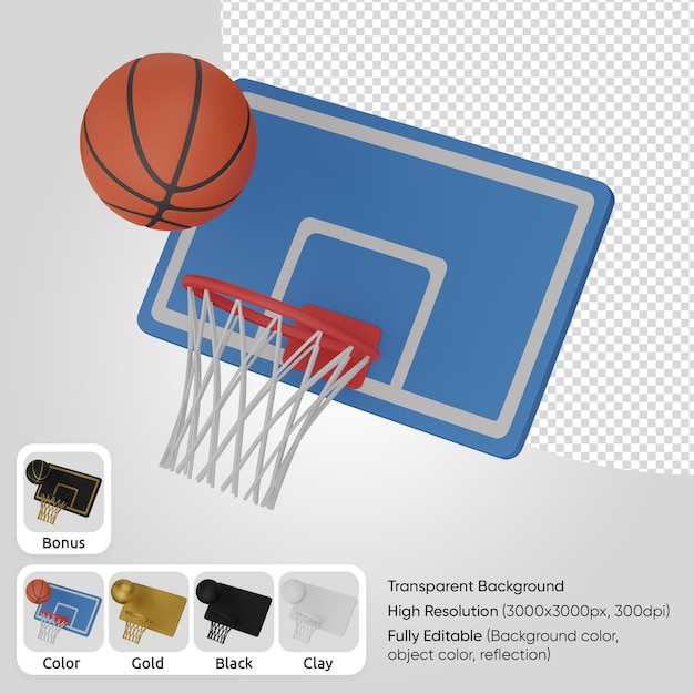 3d basketball hoop with ball