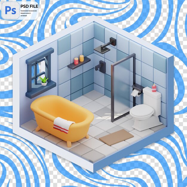 PSD iconica di illustrazione 3d del bagno png isolata