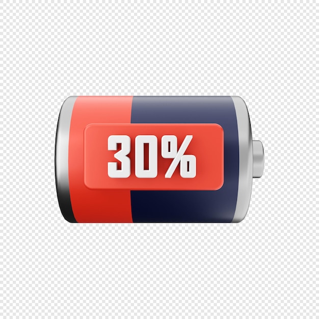 3d-batterij 30 procent pictogramillustratie