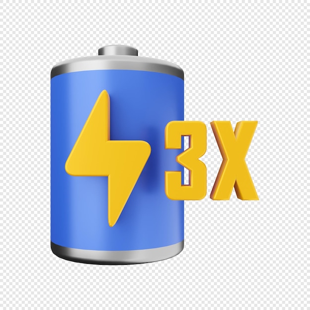 PSD 3d battery 3 time fastest charge icon illustration