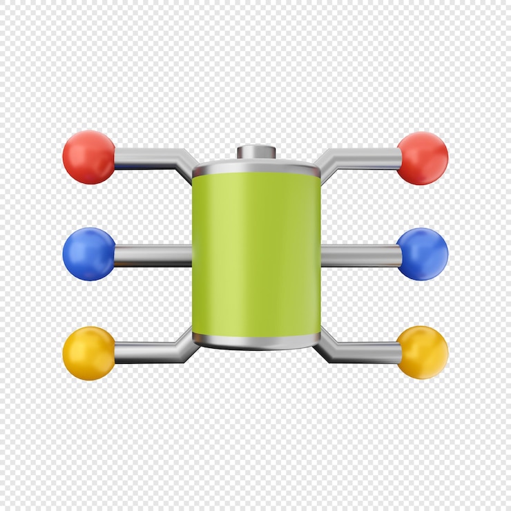 PSD 3d battery share energy icon illustration