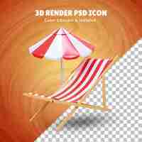 PSD 3d beach chair illustration or 3d beach chair and umbrella scene illustration