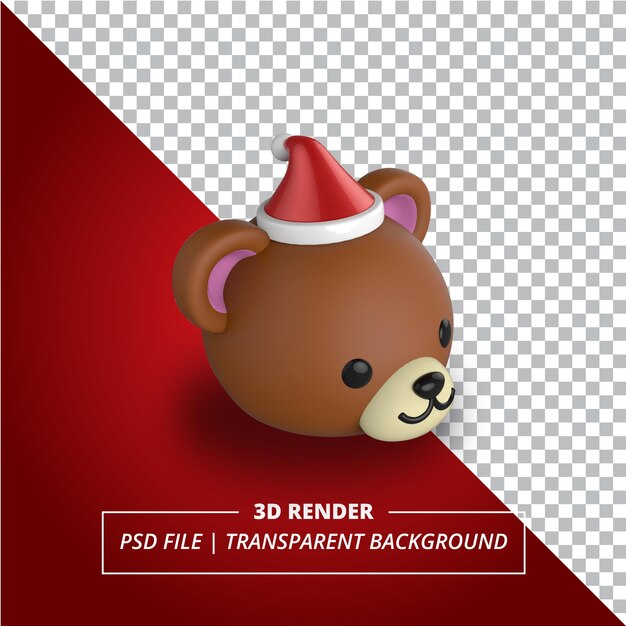 PSD 透明な背景にクリスマスの帽子と3dクマの頭