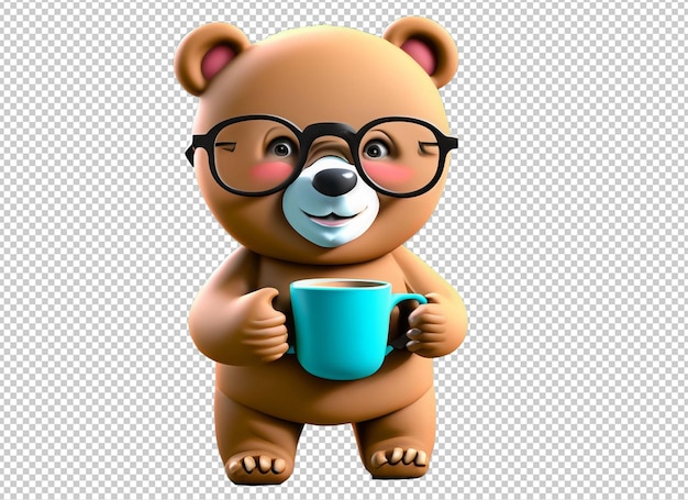 Orso 3d che tiene tazza di tè