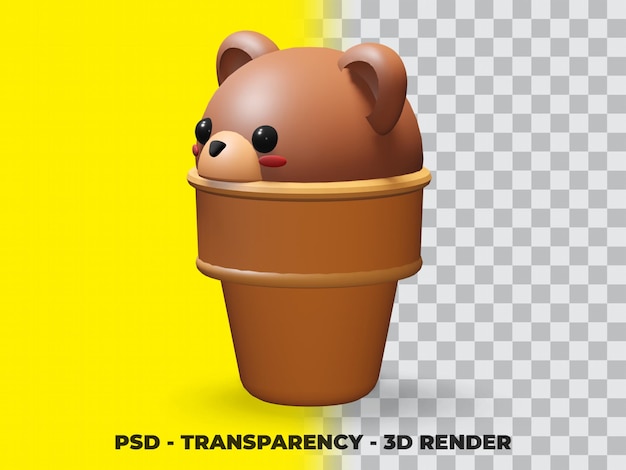 PSD 3d bear ice cream with transparency background