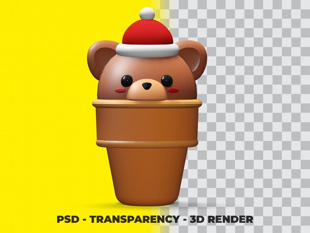 PSD 3d bear ice cream with transparency background