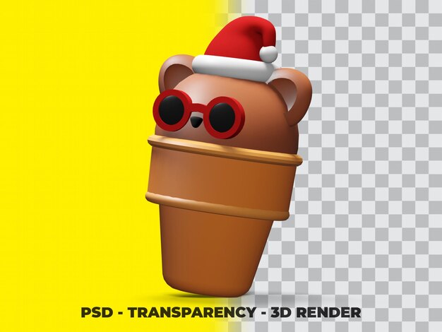 3d bear ice cream with transparency background