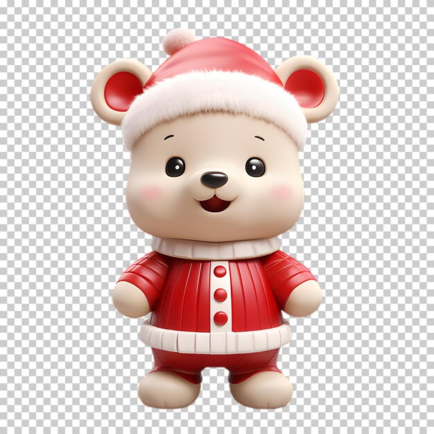 PSD 3d bear wearing santa hat isolated on transparent background