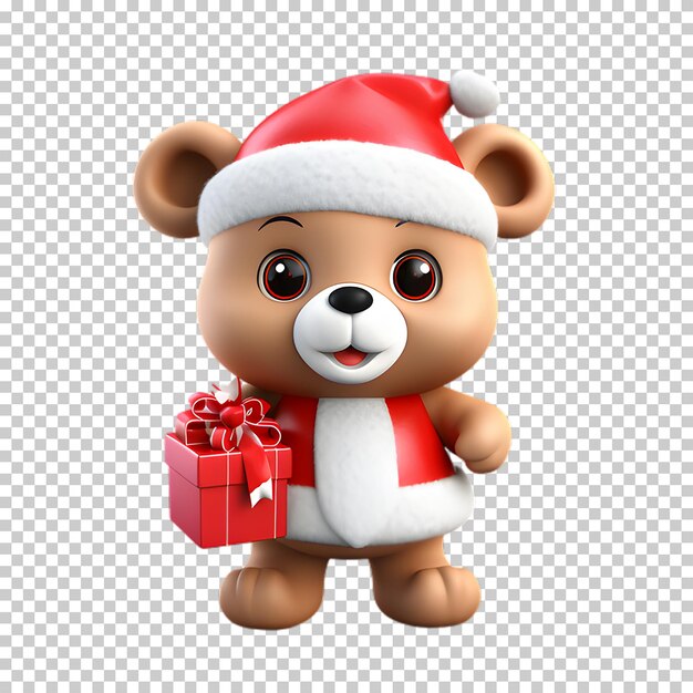 3d bear wearing santa hat isolated on transparent background