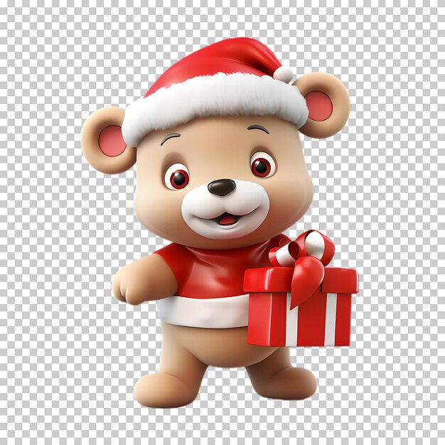 PSD 3d bear wearing santa hat isolated on transparent background