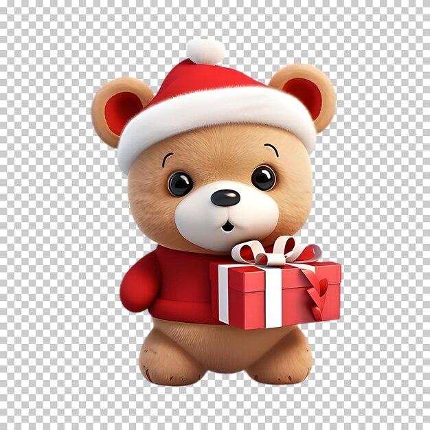 PSD 3d bear wearing santa hat isolated on transparent background