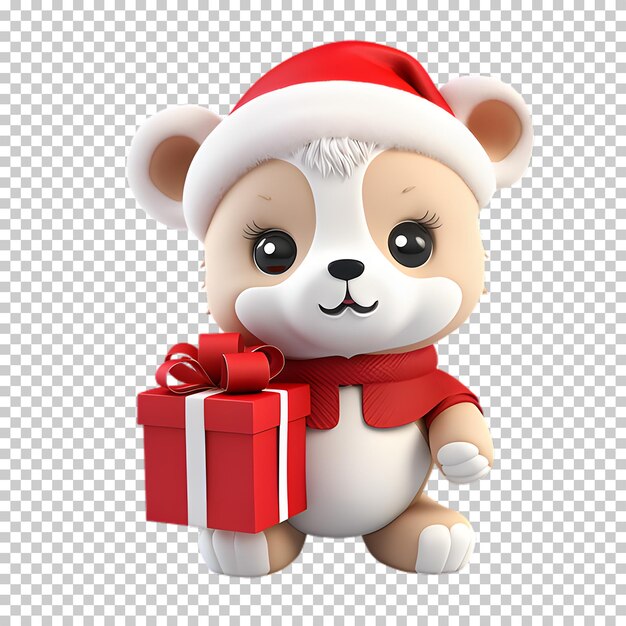 PSD 3d bear wearing santa hat isolated on transparent background