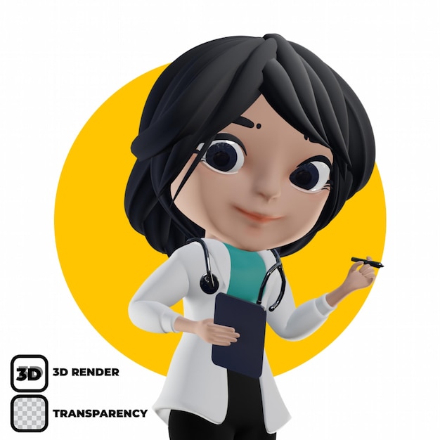 3D Красивый женский костюм врача со стетоскопом