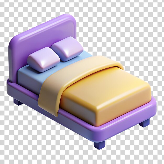 PSD 3d bed with 2 pillows isolated on transparent background