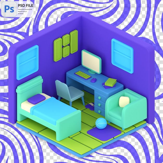 PSD iconica di illustrazione 3d per camera da letto png isolata