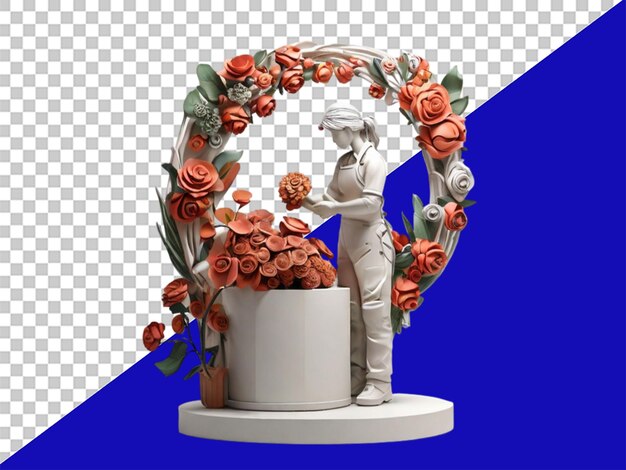 3d-beeldhouwkunst florist op doorzichtige achtergrond