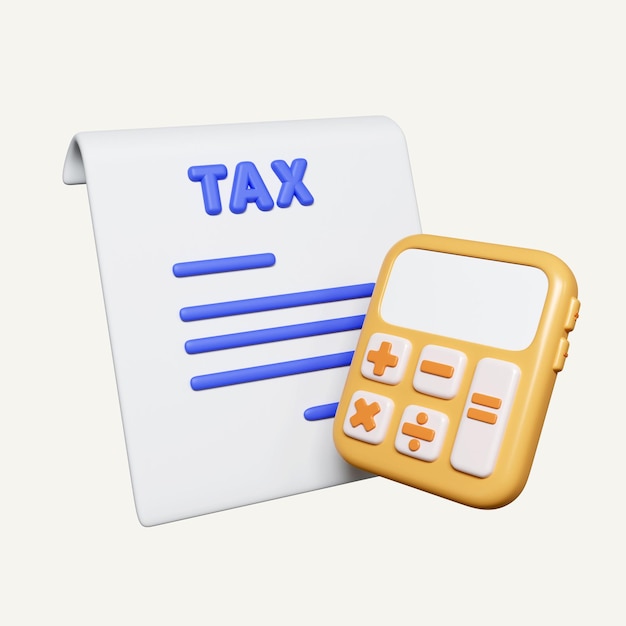 3D belastingbetaling berekening belasting en rekenmachine pictogram geïsoleerd op witte achtergrond 3D-rendering illustratie Uitknippad