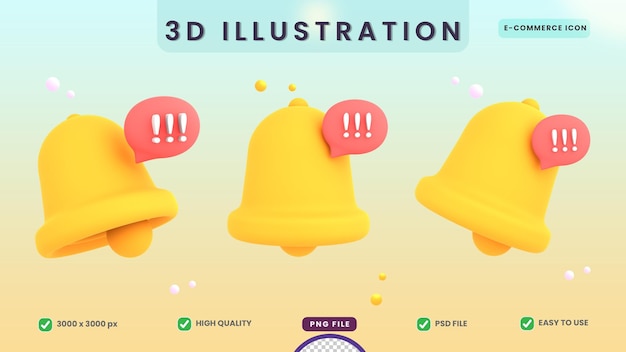 3d bell reminder notification alert or alarm ecommerce icon for application website ui on isolated background