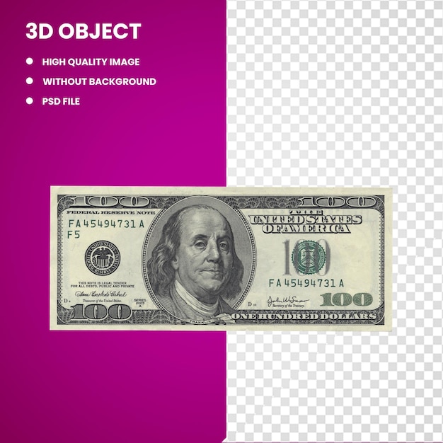 PSD 3d benjamin franklin united states one hundred dollar bill banknote united states dollar united stat