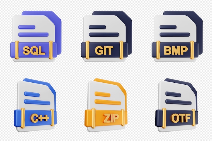 PSD 3d-bestandsformaat type icoon set bundle sol git bmp c plus zip otf
