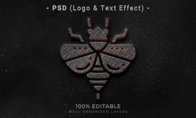 PSD 3d bewerkbaar logo en teksteffect stijl mockup met donkere abstracte achtergrond