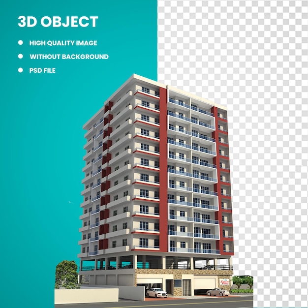 PSD 3d biała i czerwona ilustracja budynku