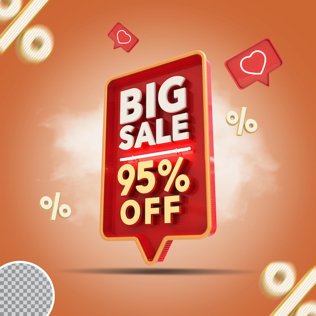 3d big sale 95 percent offer rendering creative