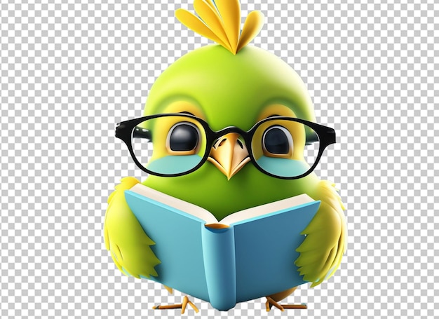 3d bird reading book