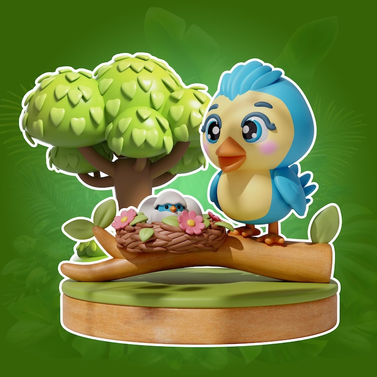 PSD 3d bird with nest