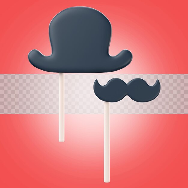 PSD 3d birthday icon mustache and hat