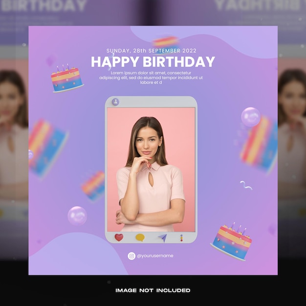 PSD 3d birthday invitation social media post template with mockup