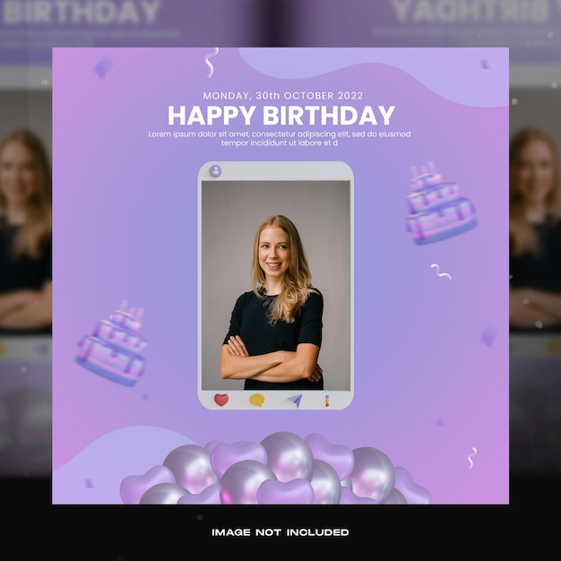 PSD 3d birthday invitation social media post template with mockup