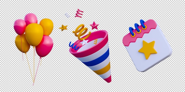 PSD 3d birthday party icon pack isolated