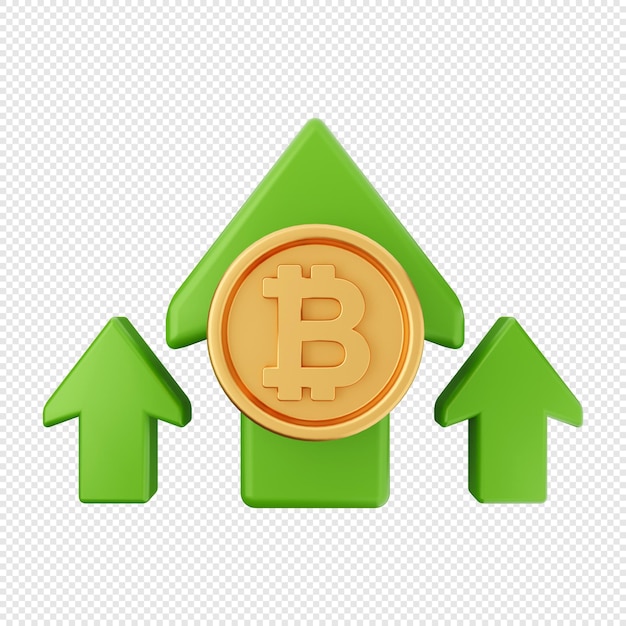 PSD 3d bitcoin arrow up price icon illustration