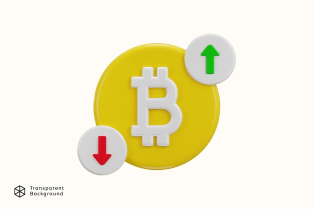 3d bitcoin currency value up and down and currency exchange icon 3d render