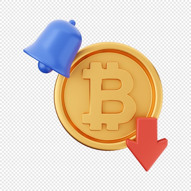 3d bitcoin giù prezzo icona illustrazione