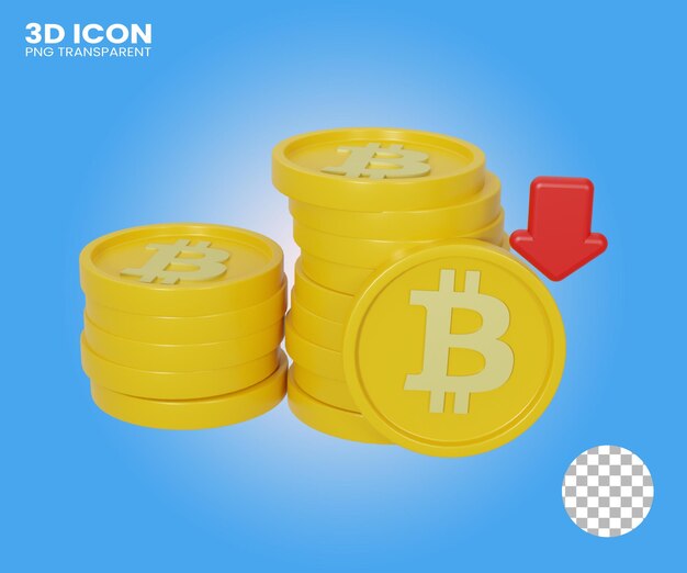 PSD 3d bitcoin dwon render con su sfondo trasparente