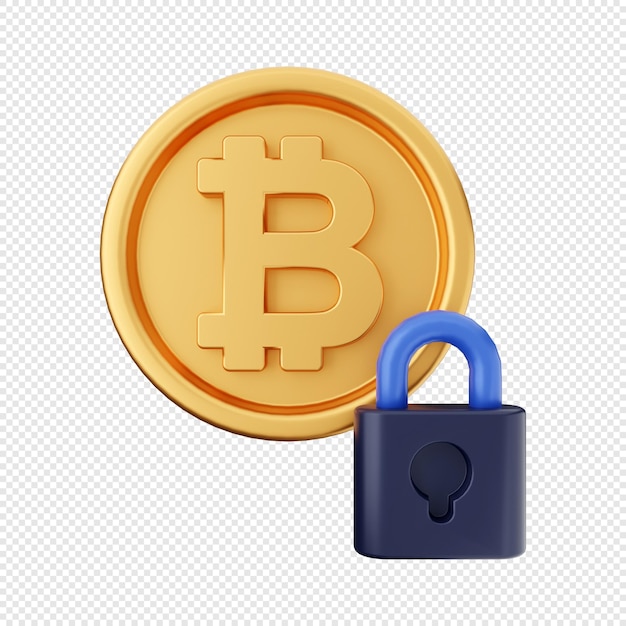 3d bitcoin padlock icon illustration