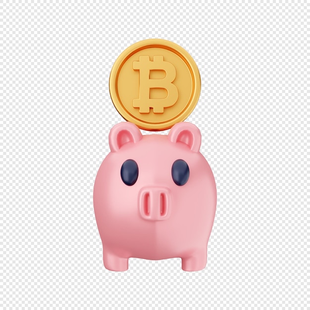 3d bitcoin piggybank icon illustration