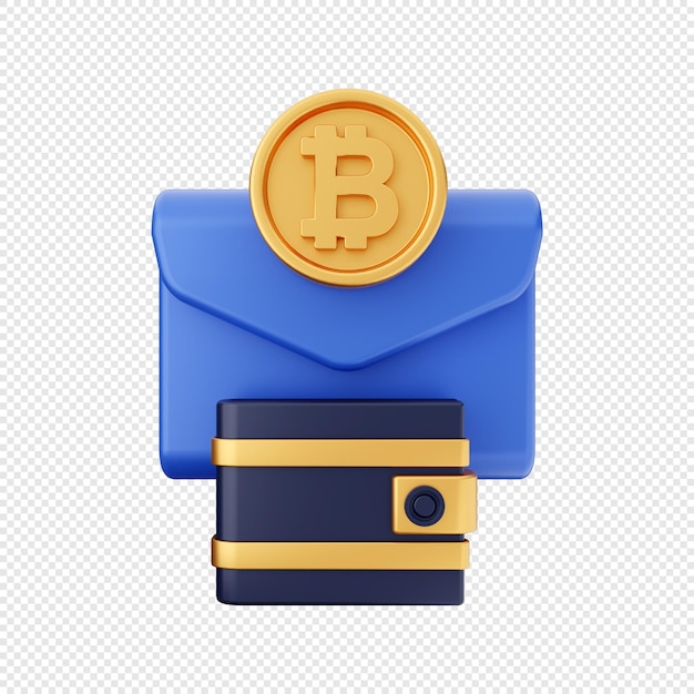 3D bitcoin portemonnee e-mailpictogram illustratie