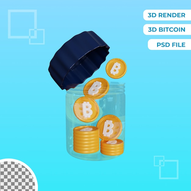 3d bitcoin saving isolated object illustration premium psd