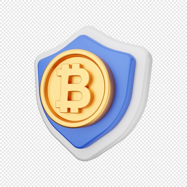 3d bitcoin shield icon illustration