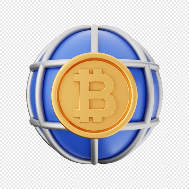 3d bitcoin wereldwijde transactie pictogram illustratie