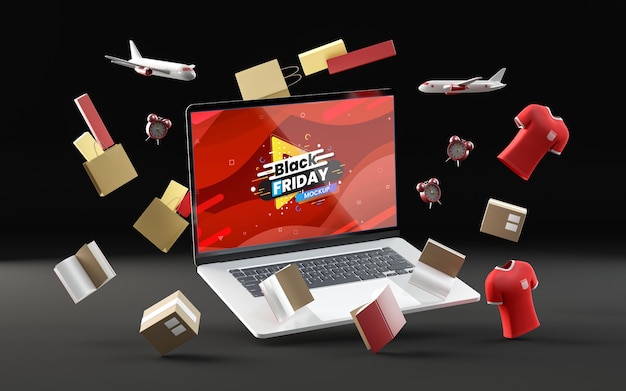 PSD 3d black friday items on black background