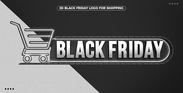 PSD 3d black friday-logo om te winkelen met wit verlicht neon