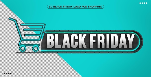 Logo 3d black friday per lo shopping con neon illuminato blu