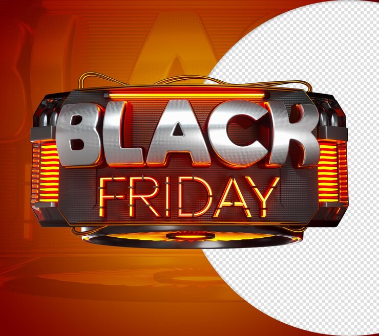 PSD 3d black friday seal for sale commerce retail dark with orange neon
