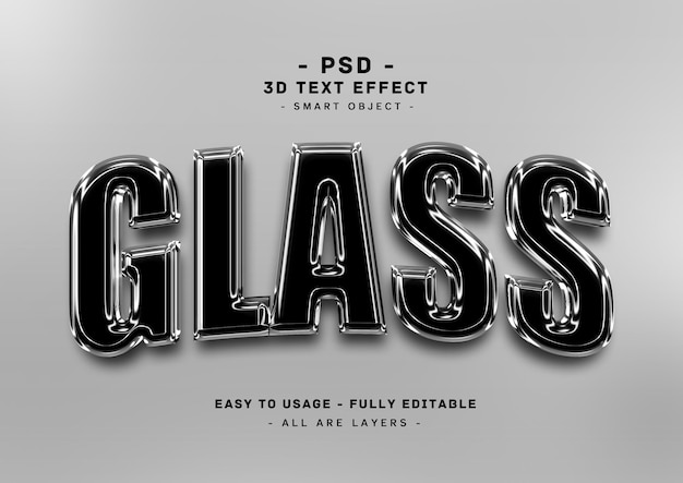 PSD Эффект стиля текста 3d-черного стекла