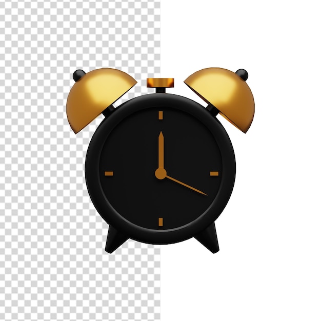 3d black and golden alarm clock illustration. isolated 3d alarm clock illustration.