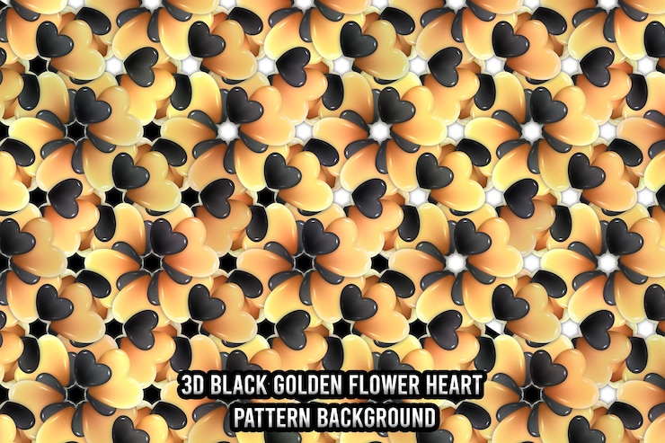 PSD 3d black golden flower valentine pattern background